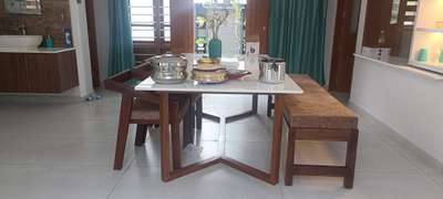 Dining table & tea table marbonite top steel structural wooden finish painting