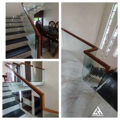 toughnedglass with teak wood 
 #GlassBalconyRailing  #GlassStaircase  #GlassHandRailStaircase  #GlassStaircase  #InteriorDesigner