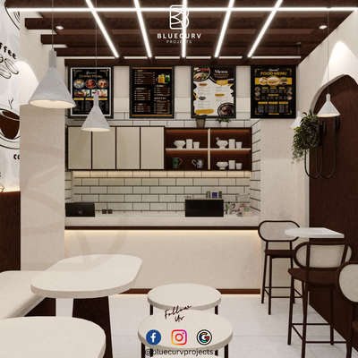 Cafe Interior Design By BLUECURV PROJECTS  #cafe   #coffeeshop  #Restaurants  #coffeelovers #cafeinterior  #cafedesign  #cafeinteriors  #cafeteria  #caferenovation  #caferender  #cafeteria_rennovation  #Architectural&Interior  #interiorcontractors  #interiorstylist  #loveinterior  #kolopost