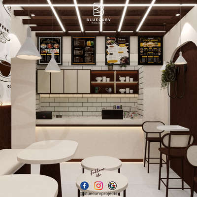 Cafe Interior Design By BLUECURV PROJECTS  #cafe   #coffeeshop  #Restaurants  #coffeelovers #cafeinterior  #cafedesign  #cafeinteriors  #cafeteria  #caferenovation  #caferender  #cafeteria_rennovation  #Architectural&Interior  #interiorcontractors  #interiorstylist  #loveinterior  #kolopost