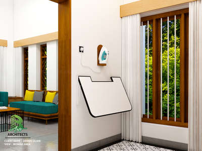 Modern ironing nook with fold‑down board & chic teal iron in a cozy living‑space vibe. 

Client : Dennis Sajan
Area : ironing area