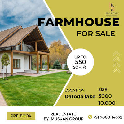 datoda fams 🏡

Farmhouse....... 


"farm house land " .........🏡🏡🏡

▶️ Registry
▶️ Loans available
▶️ Diversion

🔻 Rate = ₹550 sqft /-

facility ✨🌺
🔹Road 🛣️
🔹24hr/7 Water 🚰
🔹24hr/7 Electric ⚡
🔹Street light 💡
🔹covered campus💪🏻
🔹Security Guard🛡️💂🏻‍♂️


location 📍

Tricone City ke peechhe.🏙

2km Chokhi Dhani se  🎢 

2km Khandaw road se🛣️ 

Near to datoda lake 🏖

*Click here* 
📍Dropped pin
https://maps.app.goo.gl/S1S1kiqckCehEcMZ6

More information
Contact us 📞💬📩
7000114652 


# Indore  #familyhouse  #farmhouse  #Farm  #farmland