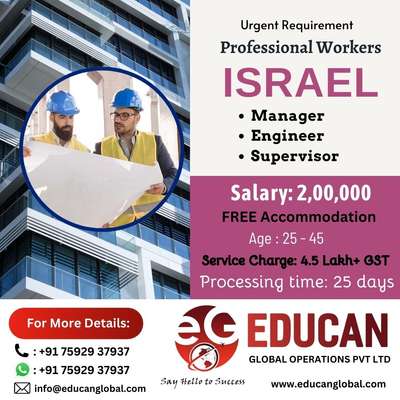Urgent Requirement... 
for construction field in Israel... 

* Engineers
* Manager
* Supervisor

please contact the number mentioned in the post for more details. 
 
 #CivilEngineer  #sitesupervisor  #manager