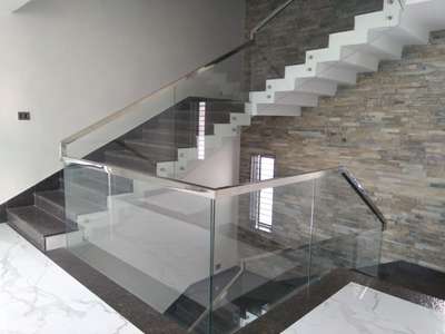 #GlassHandRailStaircase #12mm toughned glass#SS Toprail