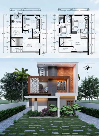 elevation for Homeland builders at Trivandrum#IndoorPlants  #NorthFacingPlan FacingPlan  #1300sqft  #3BHK  #3cent  #Architect  #Architectural_Drawing