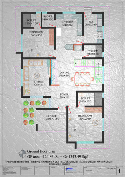 west facing ground floor plan of 1343 sqft 
 #KeralaStyleHouse  #HomeDecor  #architecturedesigns  #homedesigne  #FloorPlans  #kearala