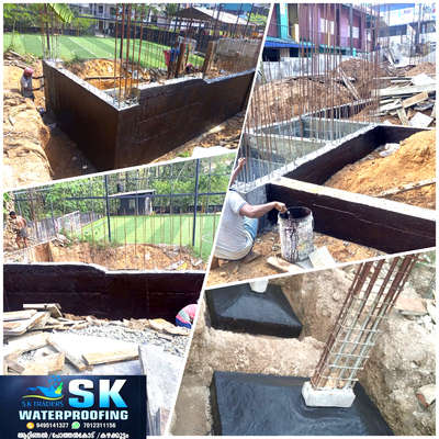 oil and water based bituminous application on retaining wall surafce
