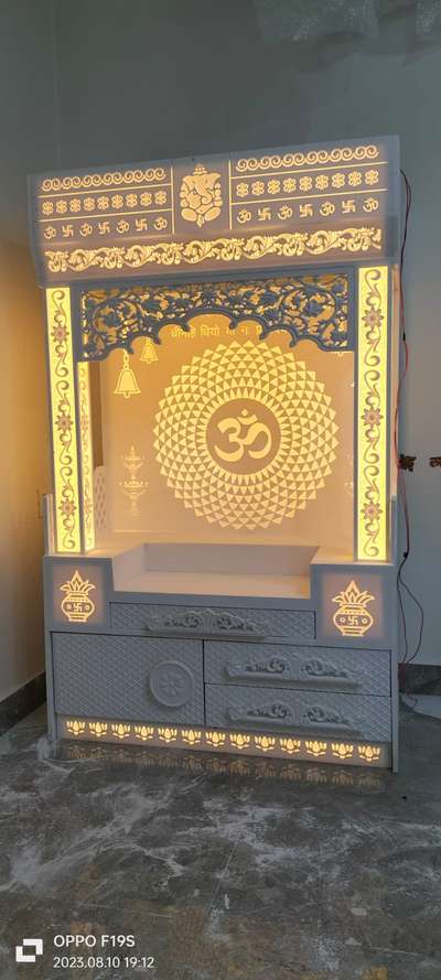 #1250 PR SQFT#,#3d OM designer modern Corian Mandir with led lights with complete Mandir#,#9711785151#