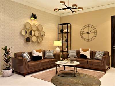 This beautiful living room design is filled with chic yet rustic touches that will make you feel inspired. The brown leather sofa with printed accent cushions provides a comfortable place to rest. The metal wall clock and the iron shelf unit add the touch of understated rustic luxury to the design of this modern industrial themed living room.
#interior #decor #ideas #home #interiordesign #indian #colourful #decorshopping