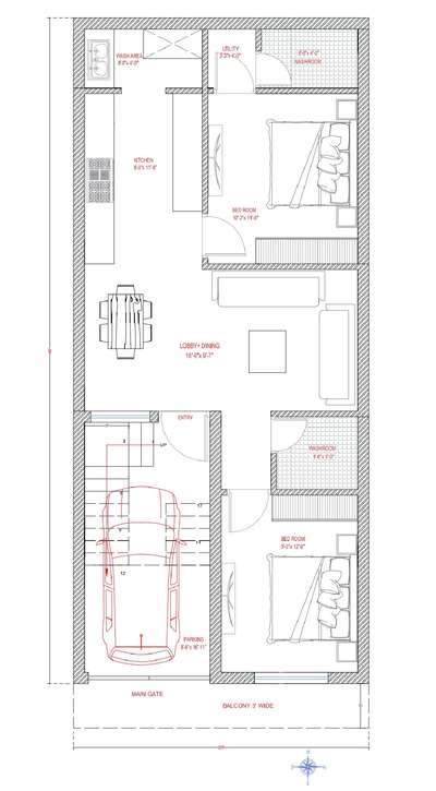 20'x 45' Plan # 2BHK # EAST FACING # CAR 🚗 PARKING # 2D FLOOR PLAN # MODERN  ARCHITECTURE # 100 SQ YARD