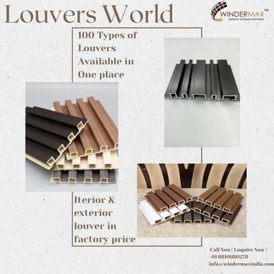 100 types of Louvers Available in one place.
.
.
#aluminiumlouvers #aluminium #Exterior #wpcinterior #louvers #elevation #site #Interiordesigner #Frontelevation #modernexterior  #Home #Decor #louvers #interior #aluminiumfin #fins #wpc #wpcpanel #wpclouvers #homedecor  #elevationdesign #architect #interior #exteriordesign #architecturedesign #civilengineering  #interiordesigner #elevations #drawing #frontelevation #architecturelovers #home #facade 
.
.
For more details our all products please visit websites
www.windermaxindia.com
www.indianmake.co.in 
Info@windermaxindia.com
or call us on 
9810980636, 9810980278

Regards
Windermax India