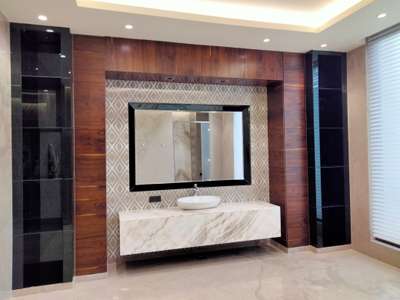Wooden And Glass Storage In Toilet  #glassdecors #wooden_panelling