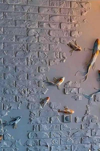 fish on wall # wallputty sculpture  # relief paintings