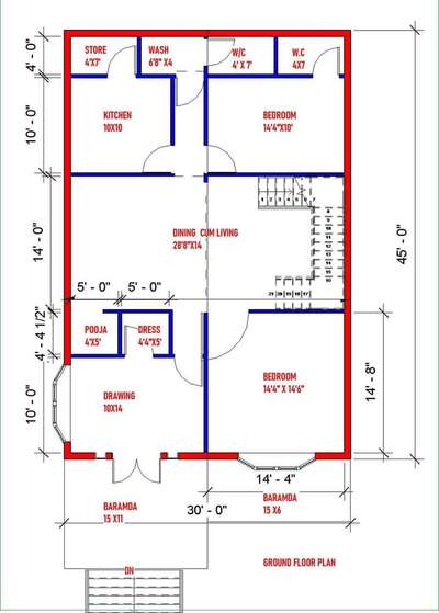 30x45 Floor plan at Jalpaigudi 
west Bengal India 
 #bengaluruarchitect #bengalhouses #50LakhHouse #floorplanand3dhomedesigner #hometheaterdesign #homesweethome  #Buildibg_Worker #interior-work #workstation #workingplan