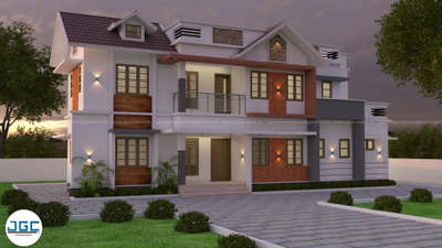 #ContemporaryHouse  #3d elevation # gable roof #lateritestone  texture designs