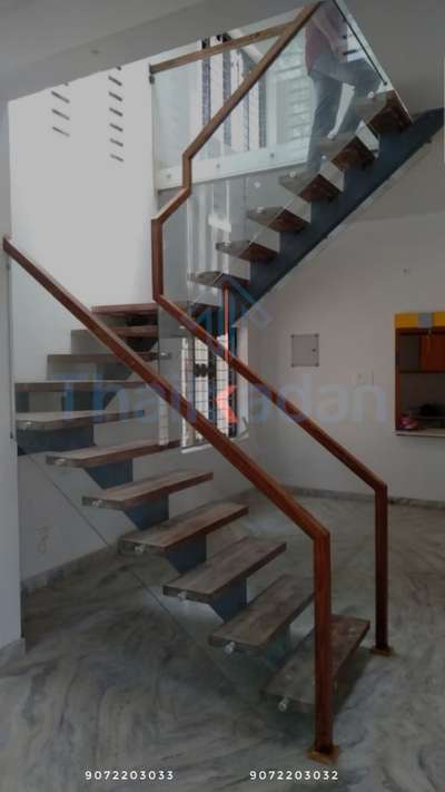 #metalstaircase  #GlassHandRailStaircase  #spacer with #WoodenFlooring