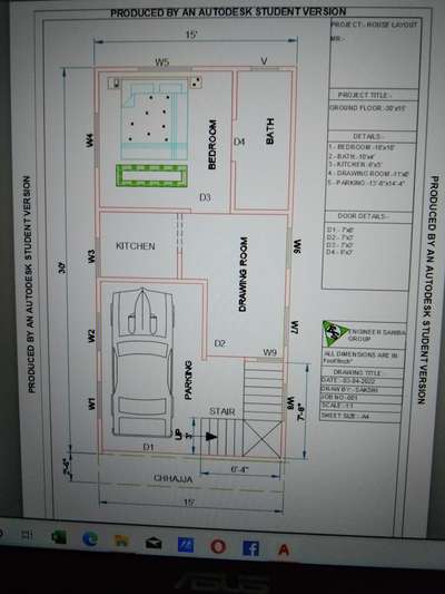 House Plan in 2D Design
15*30 Feet / 50 Yard.....