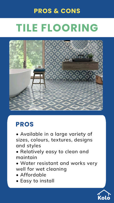 Let’s have a look at Tiles for flooring.

Tap ➡️ to view both pros and cons about Tiles Flooring before going for one.

Learn about both sides of a building element with our new series.

Learn tips, tricks and details on Home construction with Kolo Education  

If our content has helped you, do tell us how in the comments 

Follow us on @koloeducation to learn more!!!

#education #architecture #construction  #building #interiors #design #home #interior #expert #tilesflooring #koloeducation  #proscons