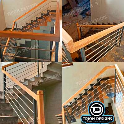 steen with wooden handrail #InteriorDesigner client: parameshwaran Location: Thrissure #HouseDesigns #StaircaseDecors #StaircaseHandRail