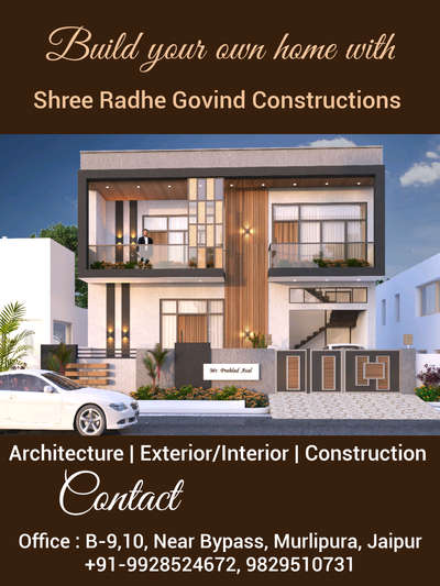 Build your own home with Shree Radhe Govind Constructions... 

Architecture| Exterior/ Interior| Construction
Contact us....  #HouseConstruction  #nakshadesign  #architecturedesigns  #modernelevation Call -982951-10731 for architecture and Construction service.. Planning, Elevation, Exterior - Interior  #vastu  #planning  #houseplan #construction   #naksha  #EastFacingPlan  #ElevationDesign  #exteriors  #jaipur  #jodhpur  #Designs  #3dmodel  #plumbingdrawing  #electricplan  #structure  #estimation  #WestFacingPlan  #NorthFacingPlan  #SouthFacingPlan  #aspervastu  #3Delevation  #dreamhouse