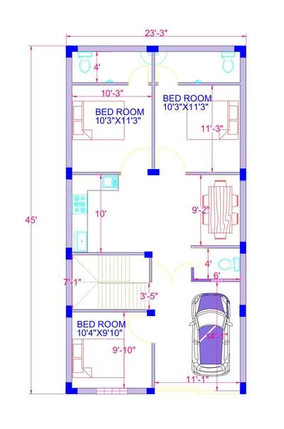 #floorplan 23'3"x 45' best house plane  
 #architecturedesigns  #InteriorDesigner   #Structural_Drawing #details   #3delivation