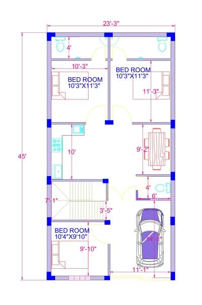 #floorplan 23'3"x 45' best house plane  
 #architecturedesigns  #InteriorDesigner   #Structural_Drawing #details   #3delivation