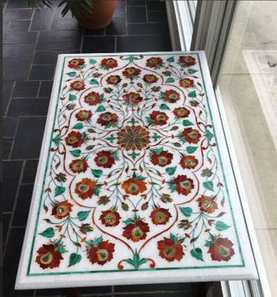 size 30x48 inch white marble inlay work dining table Sentral table jasper stone malachite stone