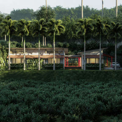 Tropical Grove
Client - Mr. Shahul Hameed
Location - Thodupuzha, Idukki, Kerala
Site area - 70 Cents
Built up area - 1,614 Sqft

The house is designed in a sustainable way with minimum impact to the nature. The main idea is to reduce the cost of the project. Moreover, locally available materials are used for the construction. Materials collected from diferent ocations are reused to reduce the cost and maintain a vernacular touch. The roofing is designed in a different way to reduce the heat gain and enhance the natural cooling in the house. The building is placed at the center of the plot to maintain the privacy. Moreover it also provides potential views to the surroundings.
#HouseDesigns #house_planning #LandscapeDesign #InteriorDesign #projectmanagement