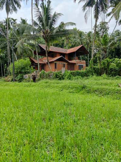 Such a beautiful site amidst vast paddy fields. It is a 3 bhk home which is under construction at Mannarkkad, Kerala. The heart of the house is a courtyard which brings in natural light and ensures ventilation. We have used CSEB for walls. The whole roof tiles are reused ones. Also we have used coconut wood for roofing which was collected from the site itself. The expected budget for this 3 bhk home is 25 lakhs. #HouseDesigns  #lowcost  #25LakhHouse #keralatropicalhome #courtyard  #mudblock #ecofriendly #ecofriendlyliving #sustainablearchitecture #sustainability #sustainableliving #reuse #rooftiles #timberroof