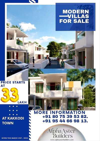 Villas for Sale at 33 Lakh, at 8 kms from Calicut Town, kakkodi
AlphaAster Builders Silver dew Villas.