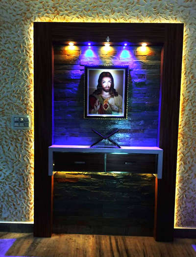 prayer stand aluminum with wall texture work and spot led lights arrangement's  #ChristianPrayerRoom  #Prayerrooms  #prayer