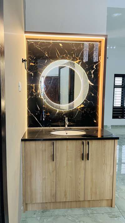 #homeinterior #washbasen #custamizedwork #mirror #mirrorlight #LED_Sensor_Mirror #roundmirror