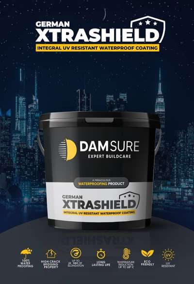 *German Extra Shield (PU)*
This is our premium product in PU weather proofing coating. This treatment comprises of 6 layers (3 coat primer with 45 GSM Fibre mesh & 100 GSM Recron mat + 3 coats of PU). This treatment is used in Roofs, Terraces, Balconies etc where you have issues like cracks, leaks, dampness, heat etc. We give you 25 years (10 years product + service & after that 15 years service) warranty for this product.