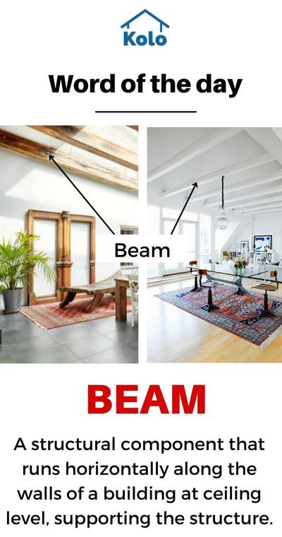 Today's construction word of the day - Beam
Ever come across this term?
Learn new terms of home construction with our Word Of The Day series on Kolo Education 👍🏼🙂

Learn tips, tricks and details on Home construction with Kolo Education
If our content has helped you, do tell us how in the comments ⤵️
Follow us on @koloeducation to learn more!!! 

#education #architecture #construction #wordoftheday #building #interiors #design #home #expert #koloeducation #wotd #beam #KoloEd
