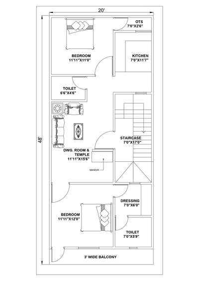 20 BY 45 Floor Plan