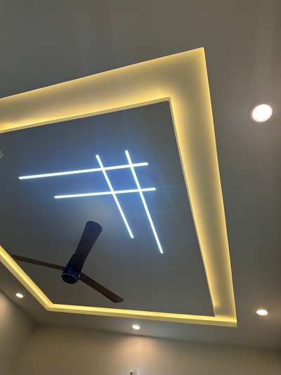 completed false ceiling work
Materials-  gypsum board and louvers
Lights - 2 year warranty lights and strips