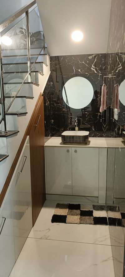 Wash area under stair.  #simplewasharea  #understaircase  #roundmirror
#aswa