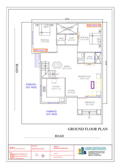 40x50 East facing residential plan.