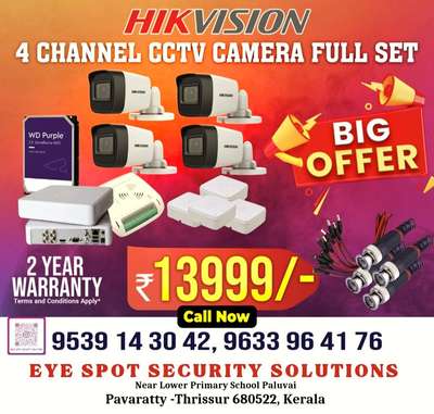 Hikvision 4 camera full set
2year warranty
1 year site service
#cctvcamera 
#cctvsystem 
#cctvoutdoor 
#cctvcamerainstallationnearme
#cctvcamerainstallationkunnamkulam 
#cctvcamerainstallationguruvayur 
#cctvinstallation 
#cctvmonitoring 
#cctvcamerafullset 
#cctvcamerarepair 
#cctvsurveillance