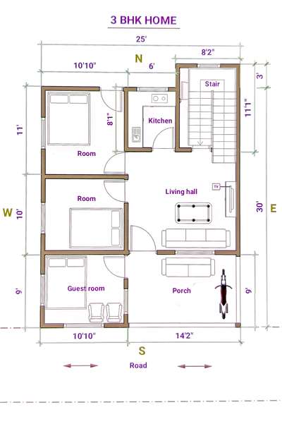 3 BHK 2D DESIGN FOR SMALL AREA