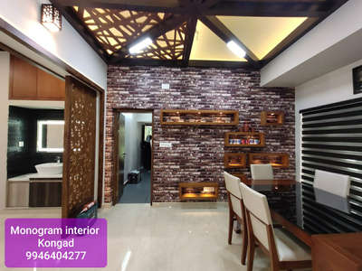 dining hall
 crockery shelf and wooden ceiling