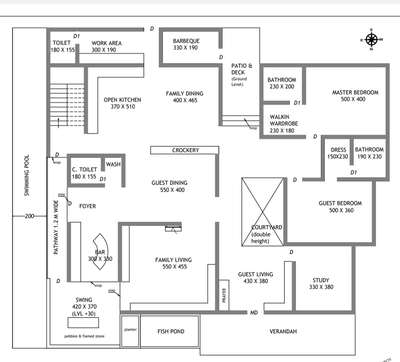 luxurious house# open house concept # swimming pool# bar # 4000 Sq.ft # ground floor plan# landscape # fish pond