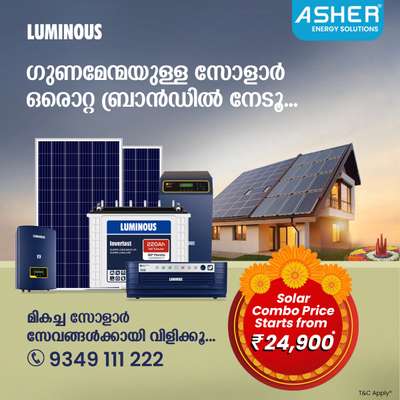 *Solar Home Inverter - Freedom & Onam Offer*
Luminous Solar Home Inverter Combo....
Special Onam Offer