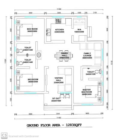 3bhk 1283Sqft home plan