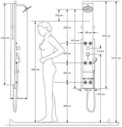 body shower fitting size