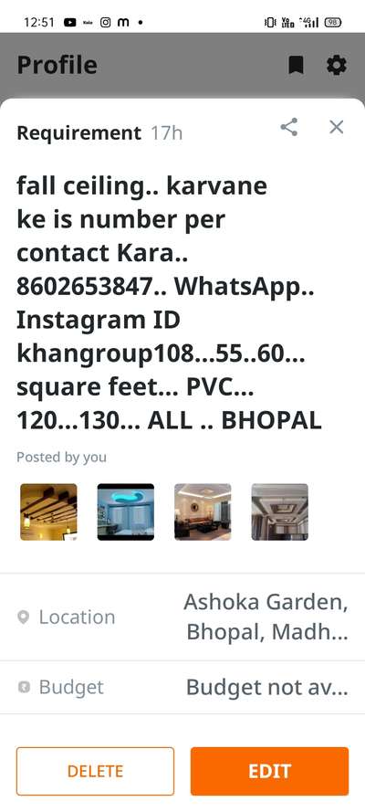 fall ceiling karvane ke liye is number per contact Kara no.8602653847