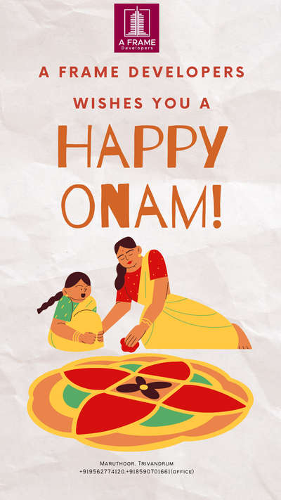 A Frame Developers wishes Happy You a Happy Onam 😊
💐🌹🥀🌺🌷🌸💮🏵️🌻🌼🍂🍁🌾
 CALL:  9562774120                                                                                   
whats app  https://wa.me/qr/26RACBTKSCGCF1
E mail: aframedevelopers@gmail.com

For more enquiries please visit 
Our Office
 
A Frame Developers
Maruthoor, Vattappara
Trivandrum
695028


#FloorPlans #kola #buildersinkerala #6centPlot #3centPlot #SouthFacingPlan #IndoorPlants #InteriorDesigner #buildersofig
#5centPlot #koloapp