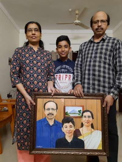 Family painting A2Size acrylic+prisma colour pencils work