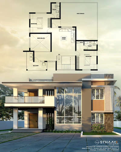 Modern Home Plan 🏡 4BHK | DOUBLE STORY | Design: @sthaayi_design_lab 

Ground Floor 
● Sitout 
● Living 
● Dining 
● 1 Bedroom attached 
● 2nd Bedroom attached 
  with Dressing 
● Open - Kitchen
● Kitchen 
● Verandah
● C -toilet (out door) 

First Floor 
● 3rd Bedroom 
  attachedwith Dressing 
● 4th Bedroom attached 
● Upper - Living Room 
● Balcony 
● Open Terrace 

.
.
.
#sthaayi_design_lab #sthaayi 
#floorplan | #architecture | #architecturaldesign | #housedesign | #buildingdesign 2678
