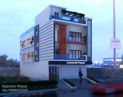 #commercial_building #3D_ELEVATION #3drender  #evening_rendering